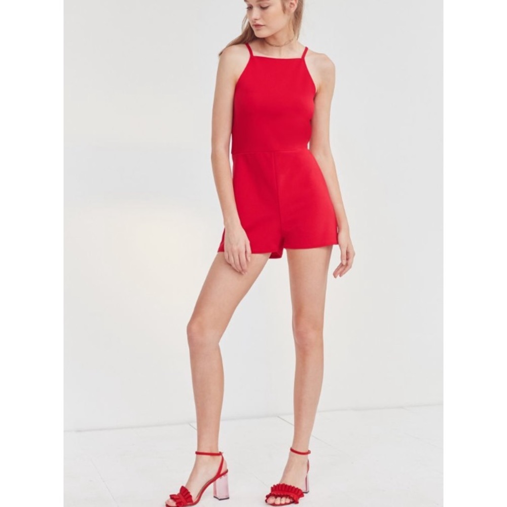 UO Oh my love high neck A-line romper red.